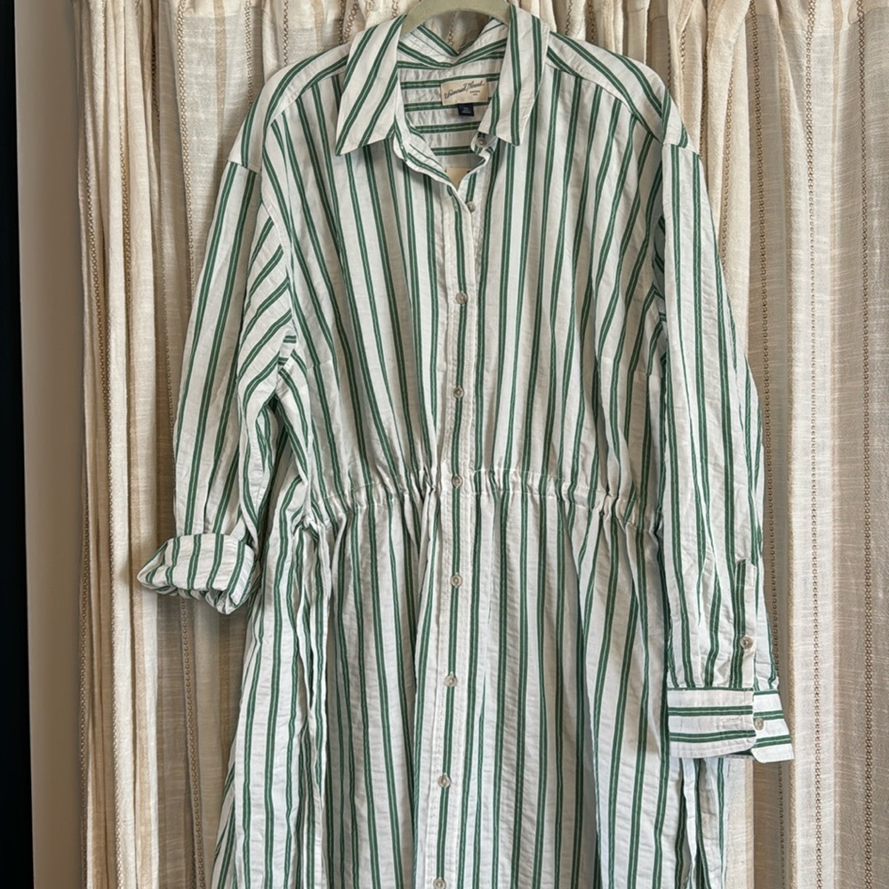 NWT Universal Thread Green Stripe Button-Up Dress